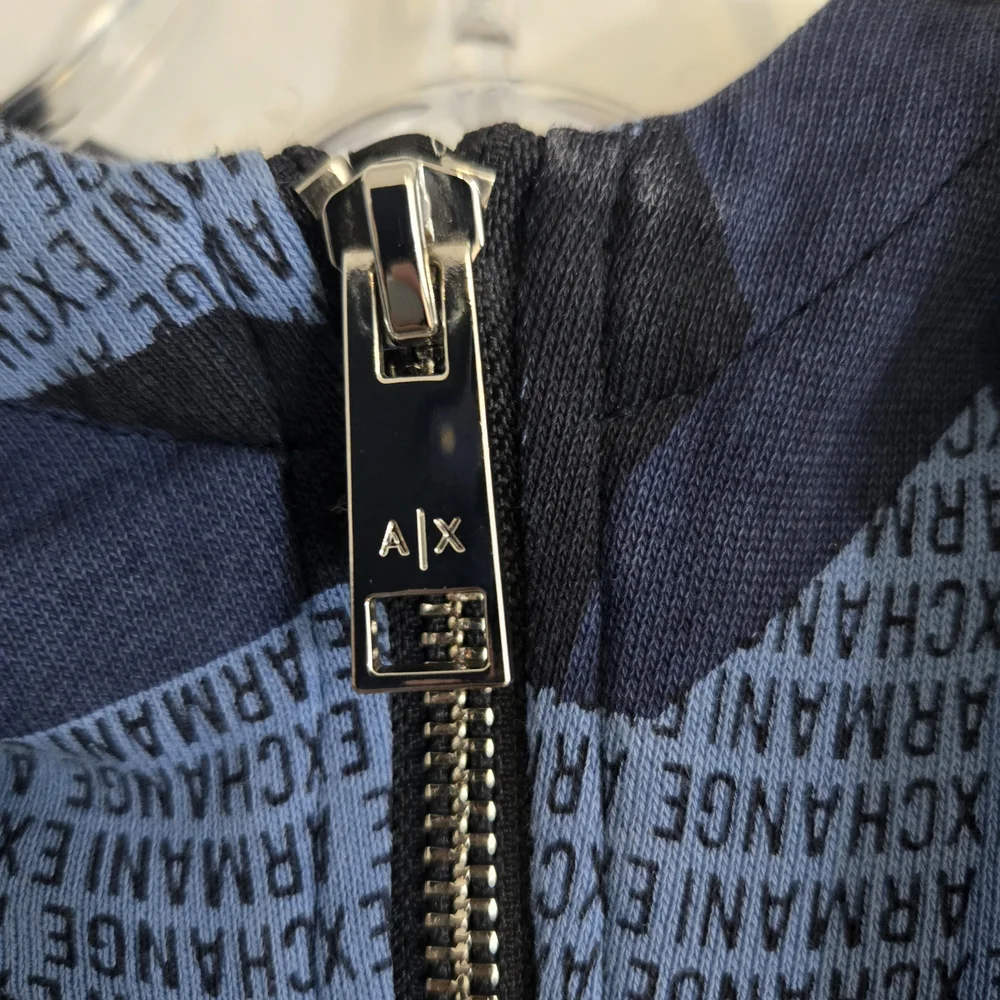 Armani‎ Exchange Men’s Blue Black Logo Zip Hoodie XS Graphic Print Sweatshirt